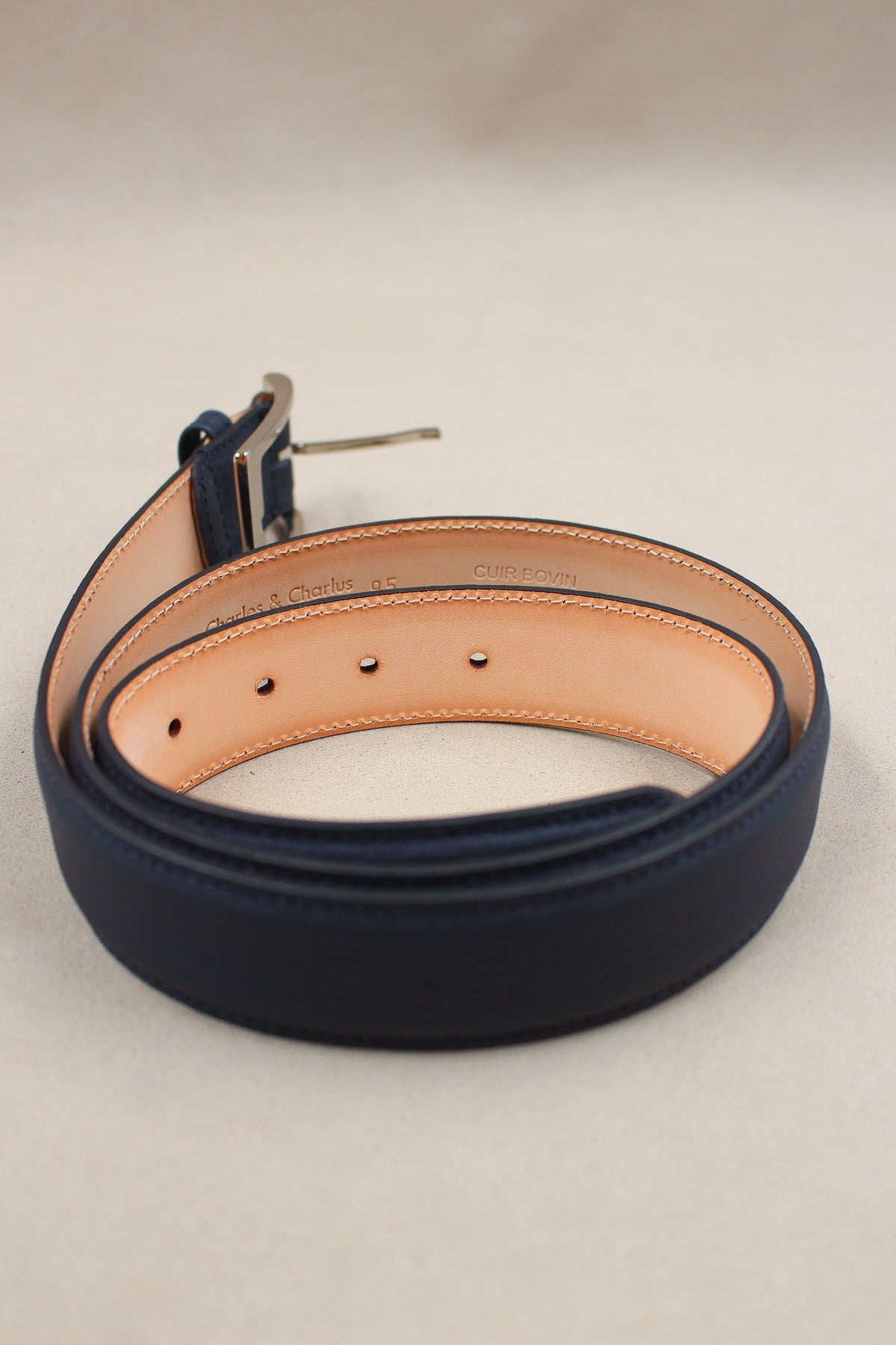 Ceinture cuir grainé, maroquinerie de qualité artisanale