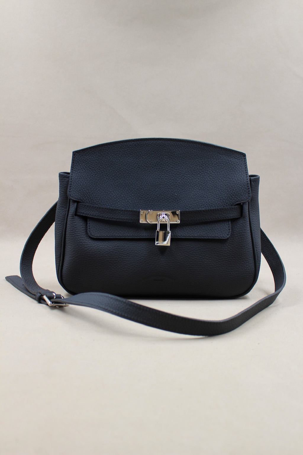 Grande pochette bandoulière cuir grainé noir