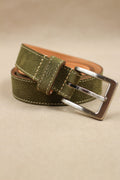 Ceinture cuir nubuck kaki de qualité, accessoire artisanal maroquinerie française