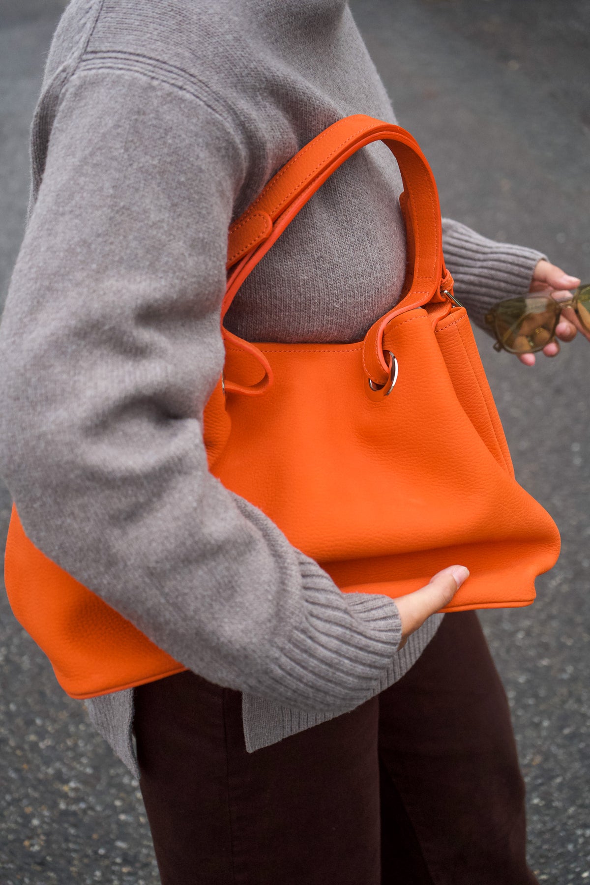 Tote bag nubuck orange, sac à main spacieux artisanal