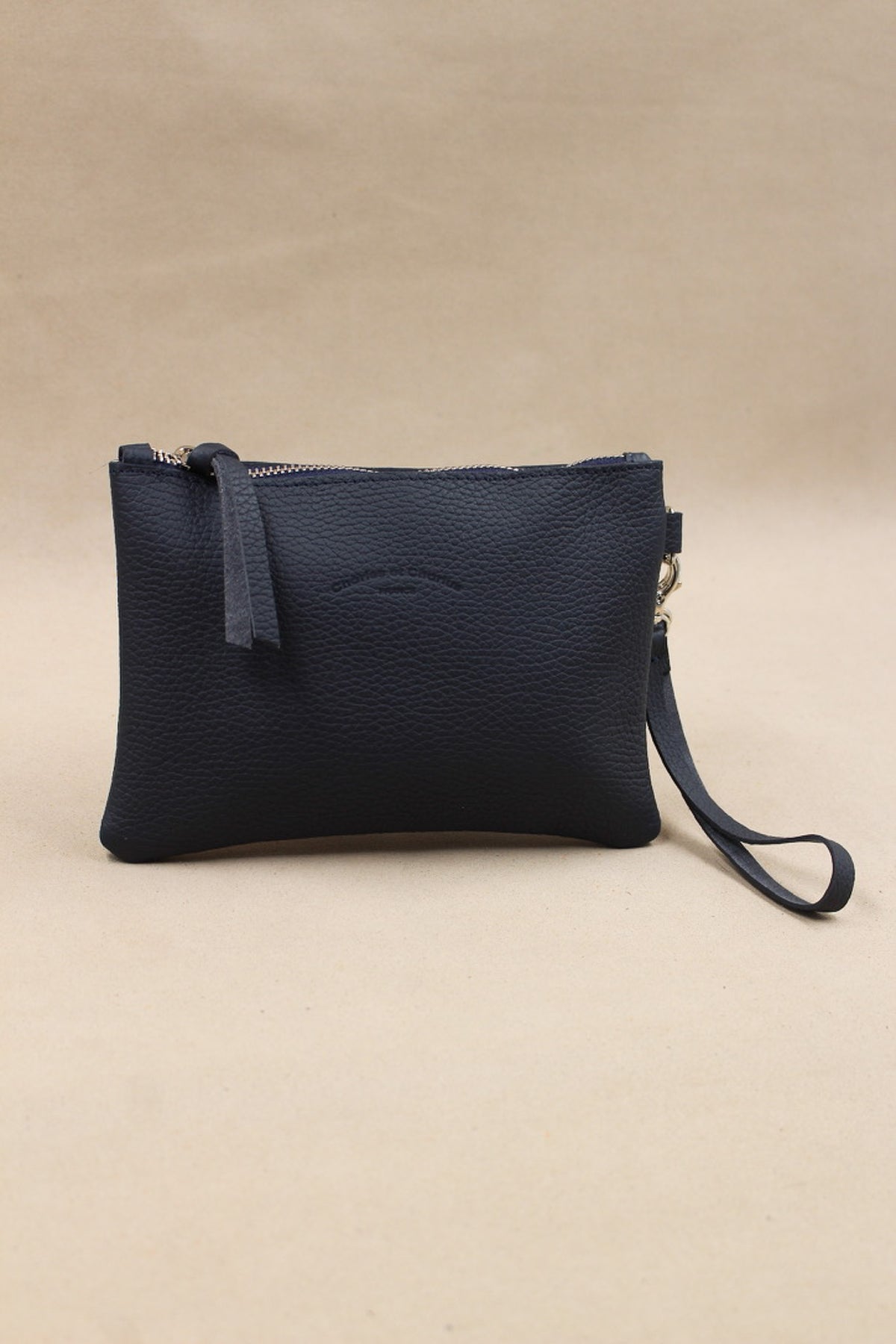 La Trousse cuir taurillon grainé, pochette plate